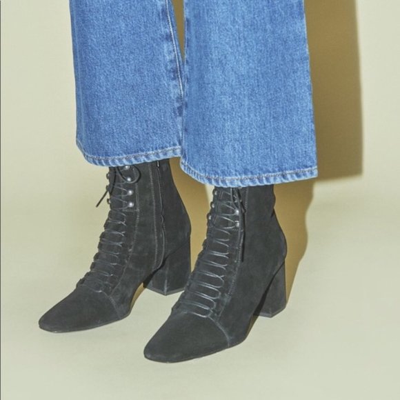 Rouje Black Suede 'Josephine' Lace Up Ankle Boots - Picture 2 of 8